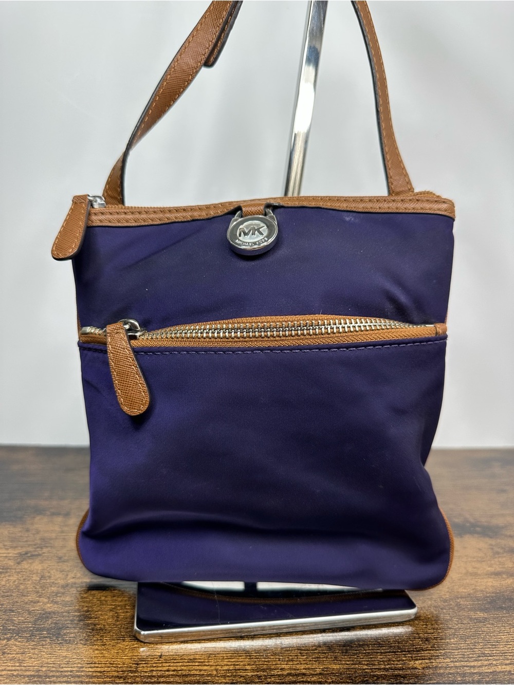 Michael Kors Purple Crossbody Bag with Brown Trim